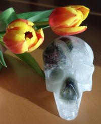 Phantomquarz Kristallschädel mit Chlorid 600 g